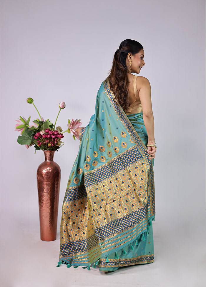Green Assam Silk Saree With Blouse Piece