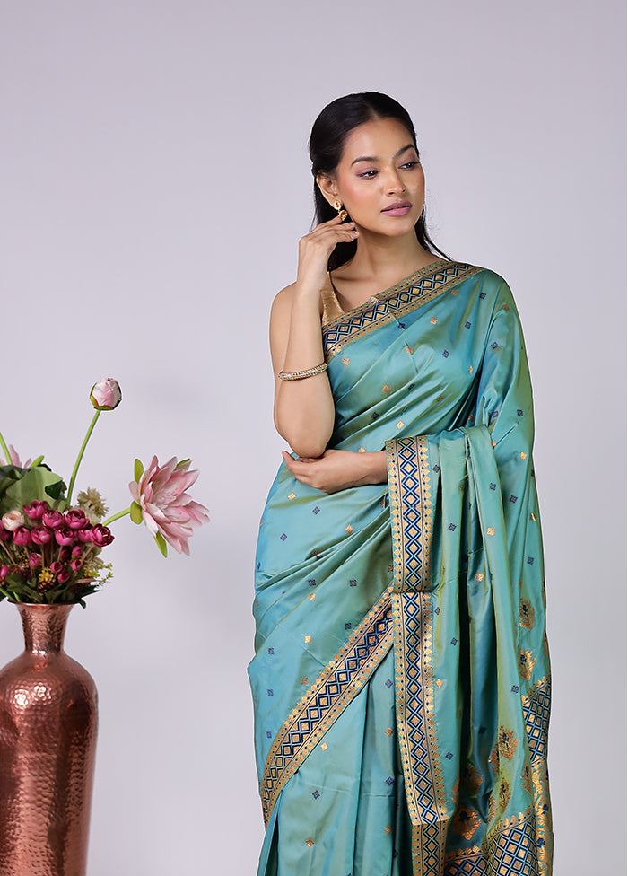 Green Assam Silk Saree With Blouse Piece