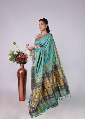 Green Assam Silk Saree With Blouse Piece