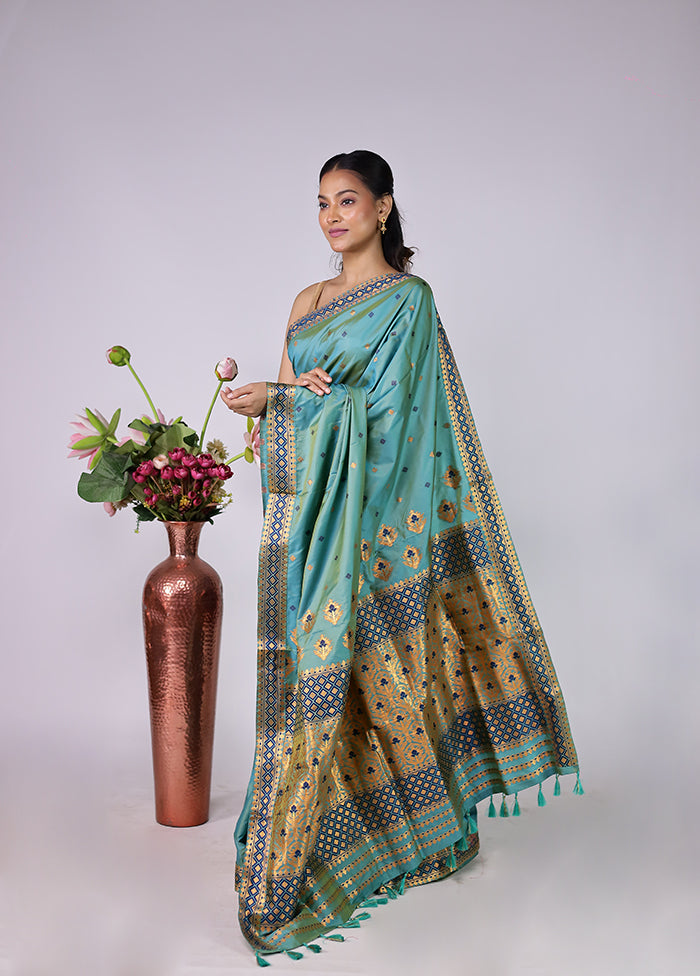 Green Assam Silk Saree With Blouse Piece