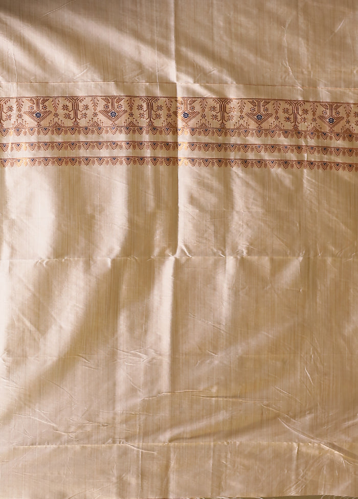 Cream Assam Silk Saree With Blouse Piece