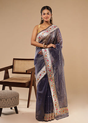 Blue Tissue Silk Saree With Blouse Piece