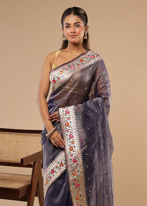 Blue Tissue Silk Saree With Blouse Piece