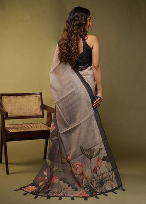 Grey Cotton Saree With Blouse Piece