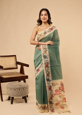 Green Cotton Saree With Blouse Piece