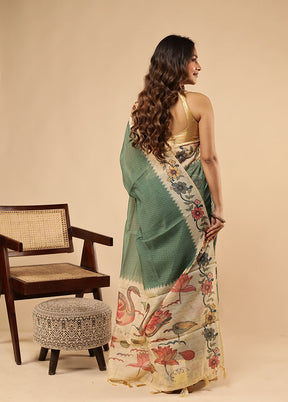 Green Cotton Saree With Blouse Piece