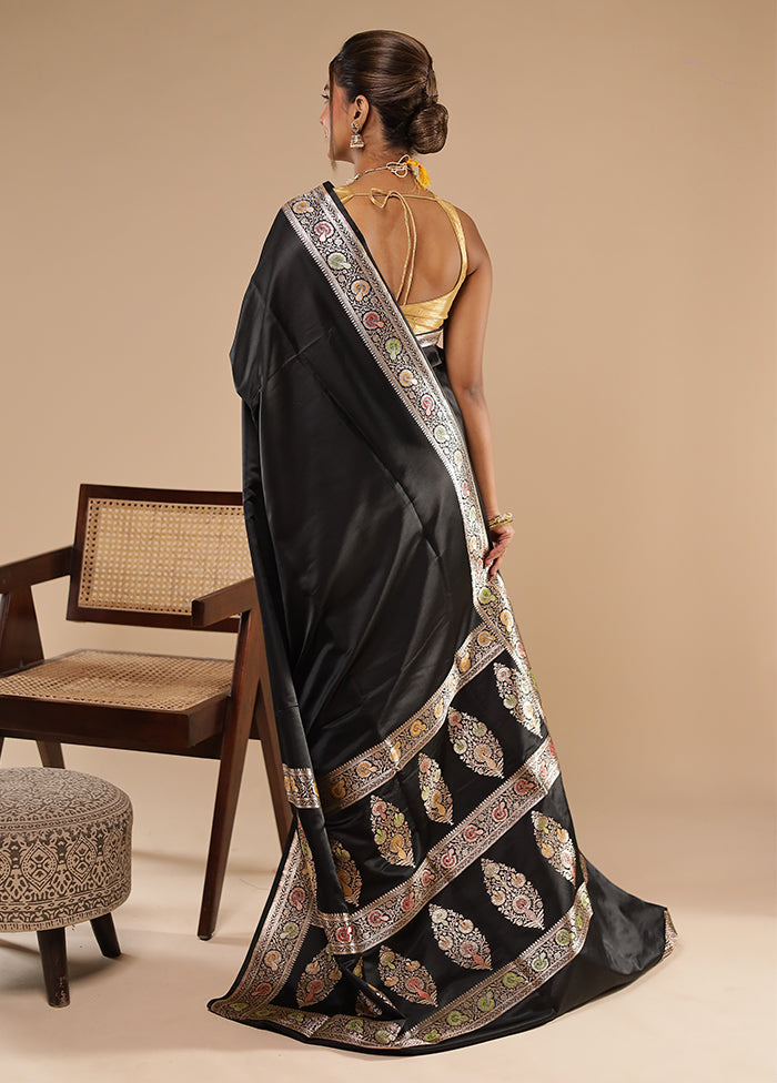 Black Handloom Banarasi Pure Silk Saree With Blouse Piece