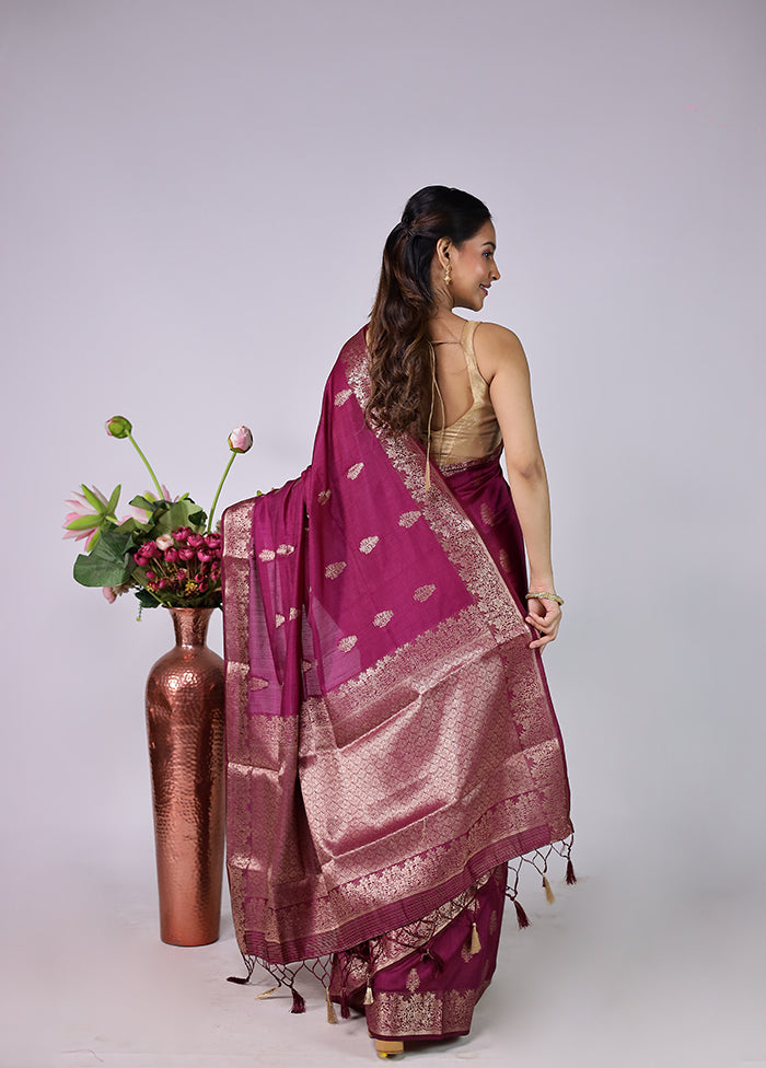 Purple Dupion Silk Saree With Blouse Piece