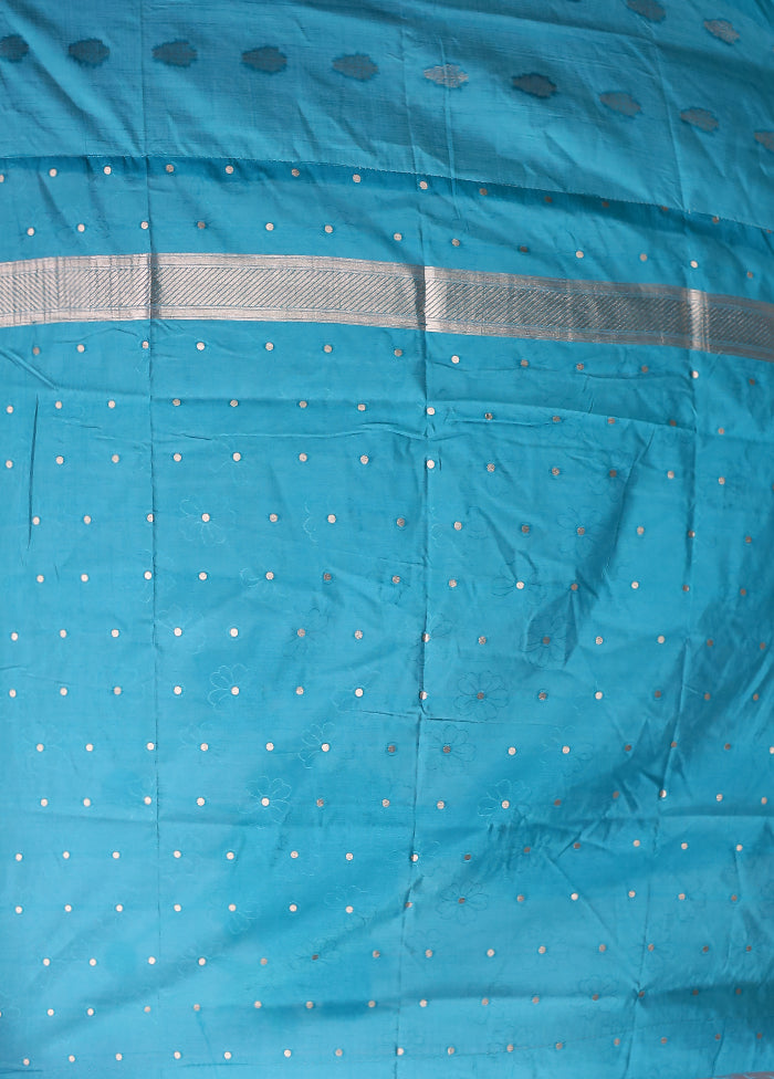 Blue Dupion Silk Saree With Blouse Piece