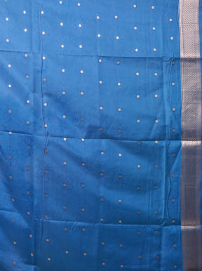 Blue Dupion Silk Saree With Blouse Piece