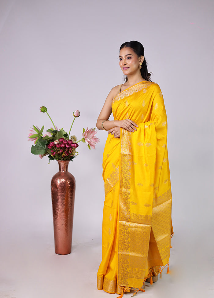 Yellow Dupion Silk Saree With Blouse Piece