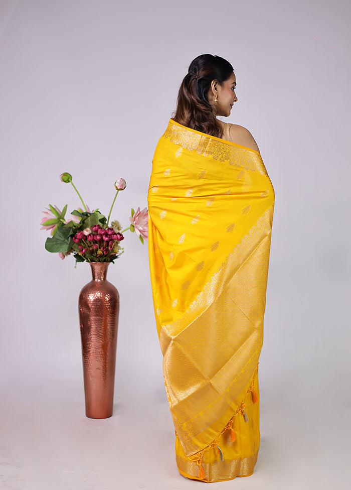 Yellow Dupion Silk Saree With Blouse Piece