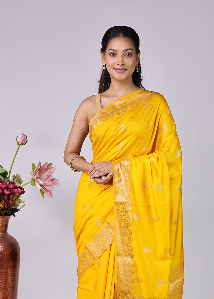 Yellow Dupion Silk Saree With Blouse Piece