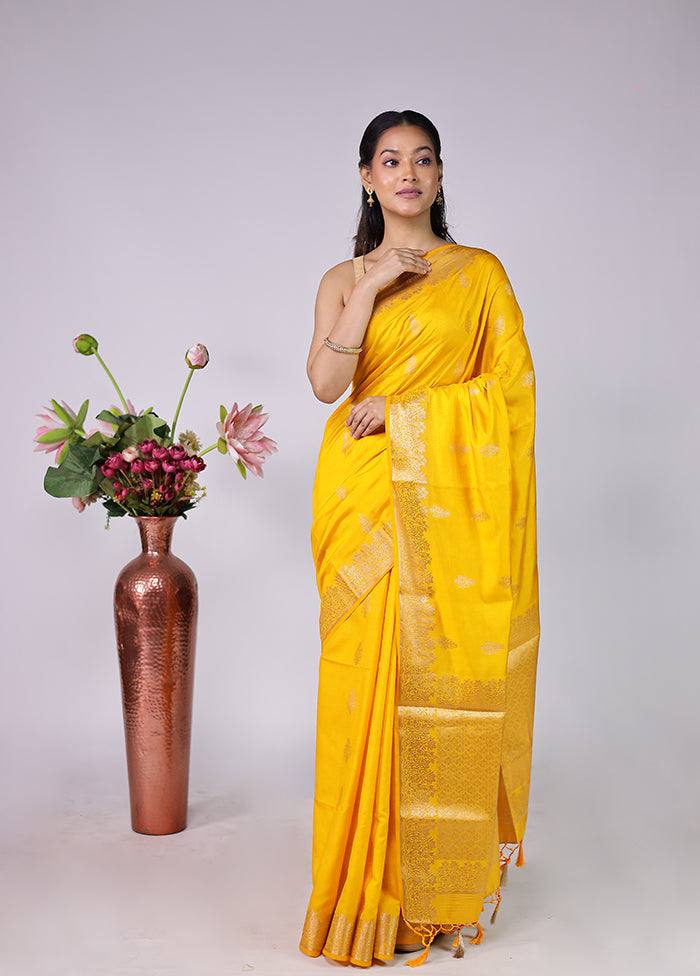 Yellow Dupion Silk Saree With Blouse Piece