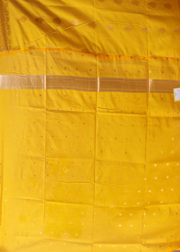 Yellow Dupion Silk Saree With Blouse Piece