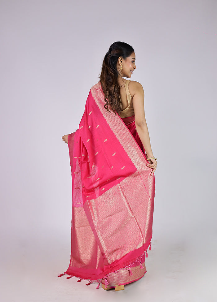 Pink Dupion Silk Saree With Blouse Piece