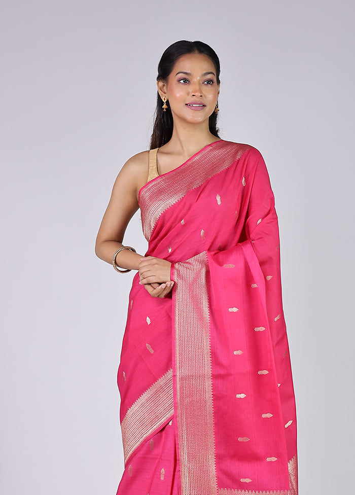 Pink Dupion Silk Saree With Blouse Piece