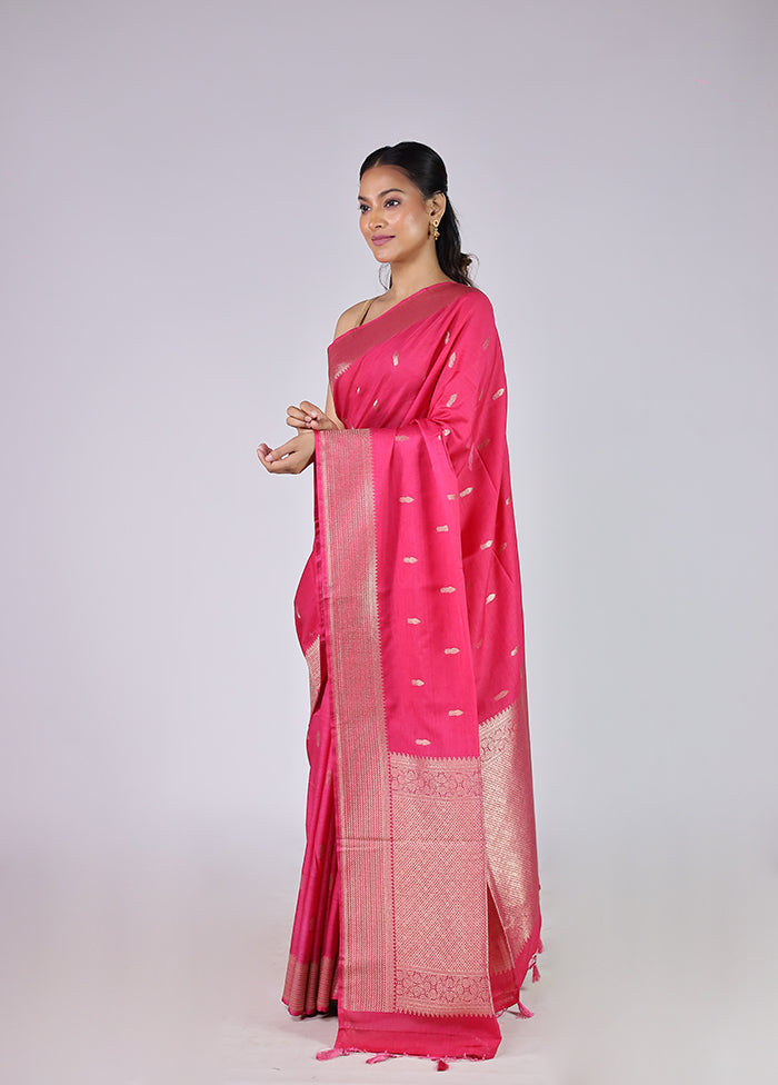 Pink Dupion Silk Saree With Blouse Piece
