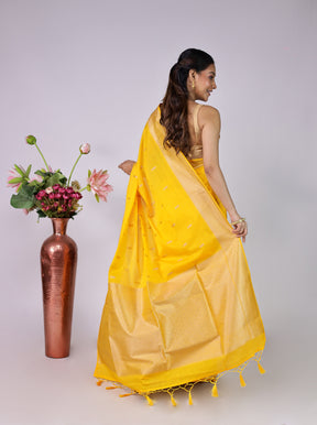 Yellow Dupion Silk Saree With Blouse Piece