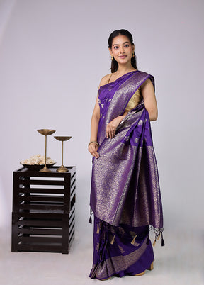 Purple Dupion Silk Saree With Blouse Piece