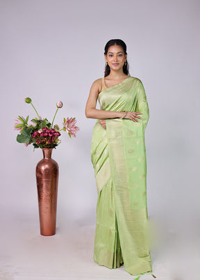 Green Dupion Silk Saree With Blouse Piece