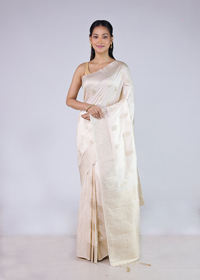 Cream Dupion Silk Saree With Blouse Piece