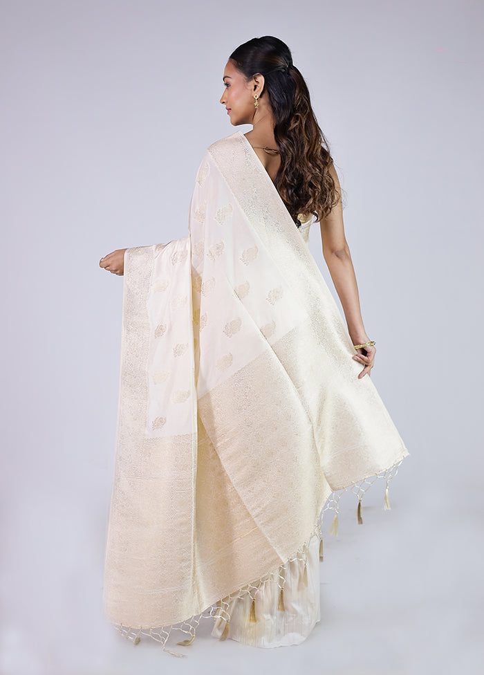 Cream Dupion Silk Saree With Blouse Piece