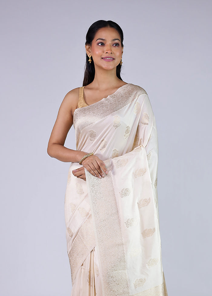Cream Dupion Silk Saree With Blouse Piece
