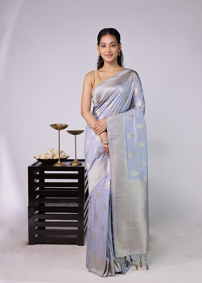 Grey Dupion Silk Saree With Blouse Piece