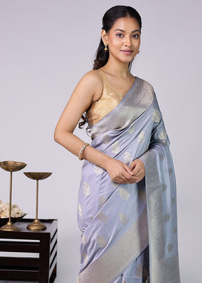 Grey Dupion Silk Saree With Blouse Piece