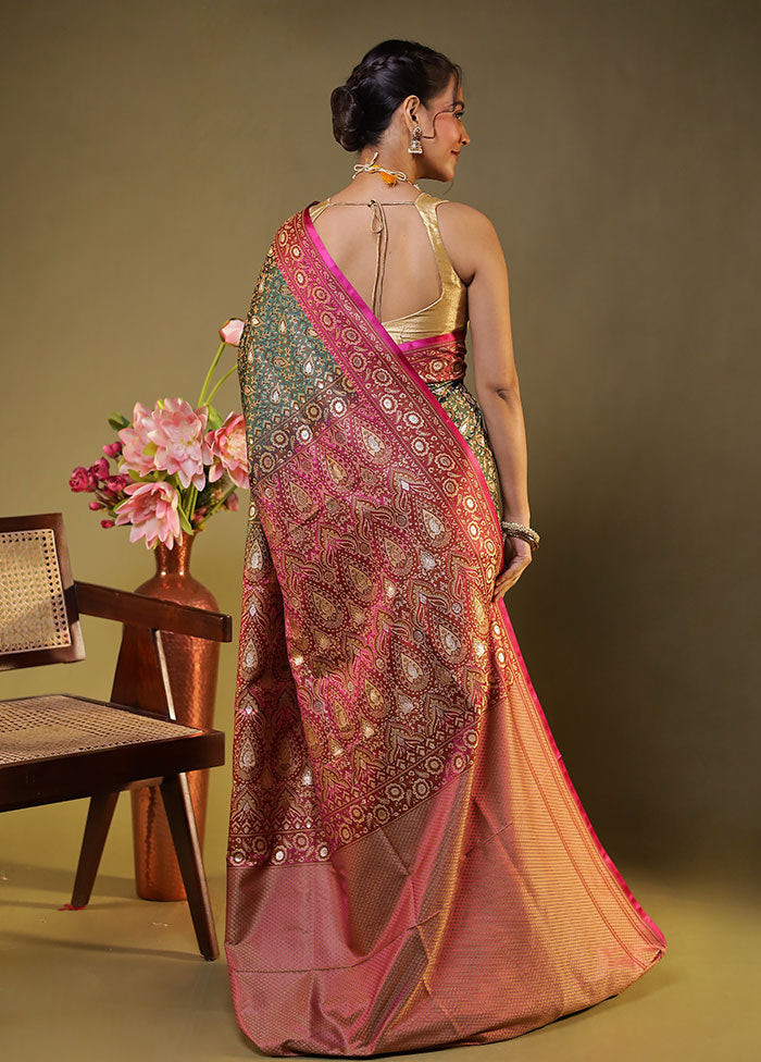 Green Tanchoi Silk Saree With Blouse Piece