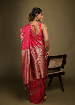 Pink Dupion Silk Saree With Blouse Piece