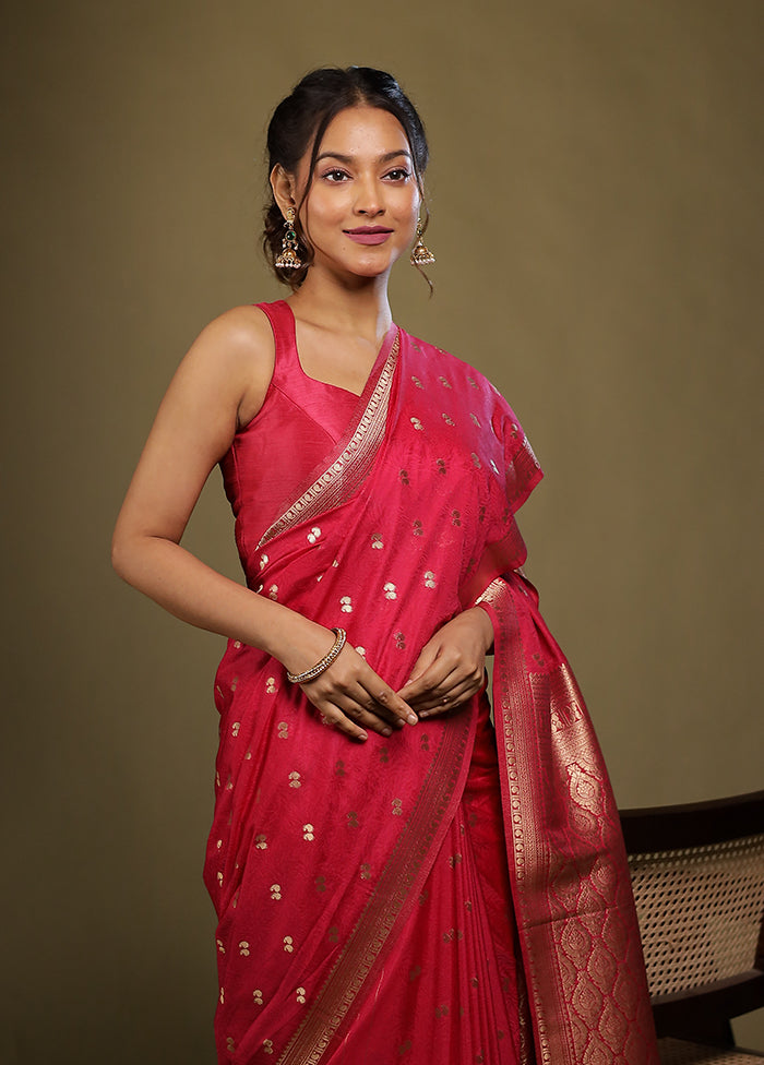 Pink Dupion Silk Saree With Blouse Piece