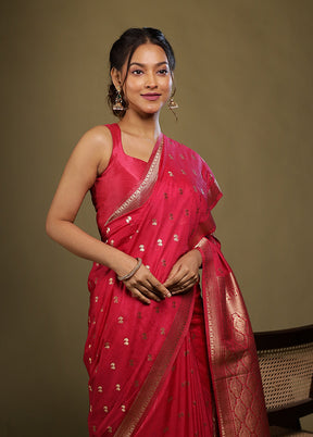 Pink Dupion Silk Saree With Blouse Piece