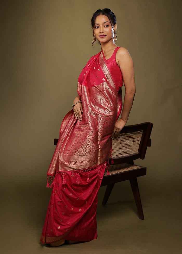 Pink Dupion Silk Saree With Blouse Piece
