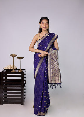 Blue Dupion Silk Saree With Blouse Piece