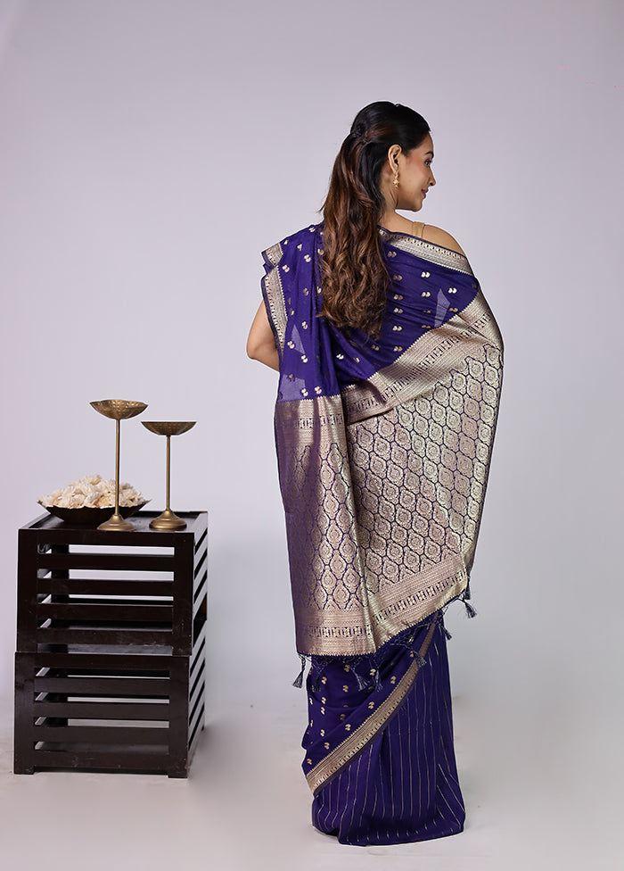 Blue Dupion Silk Saree With Blouse Piece
