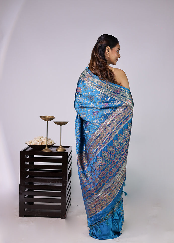 Blue Dupion Silk Saree With Blouse Piece