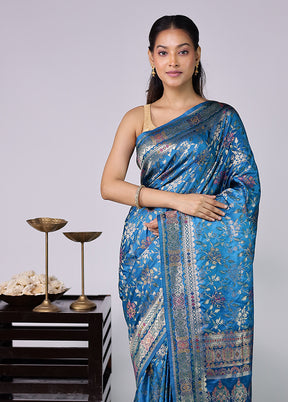 Blue Dupion Silk Saree With Blouse Piece