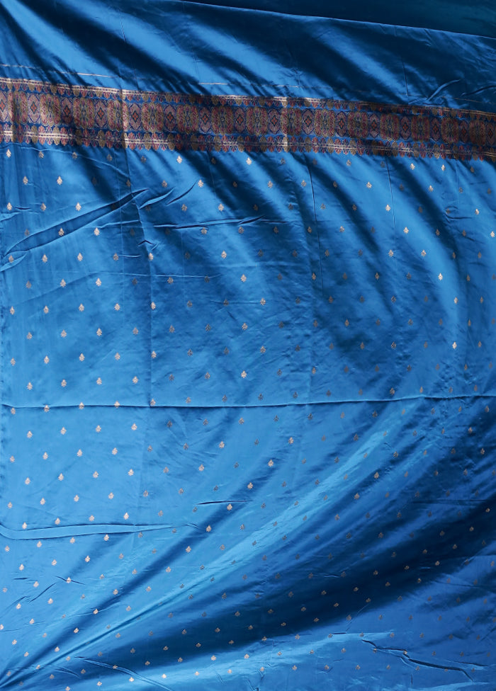 Blue Dupion Silk Saree With Blouse Piece