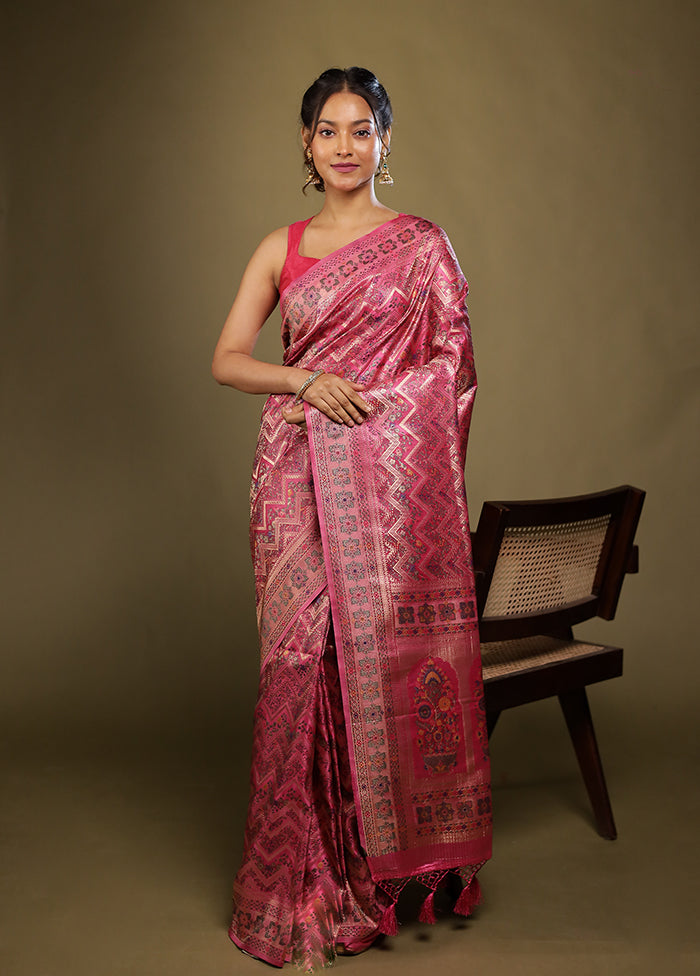Pink Dupion Silk Saree With Blouse Piece