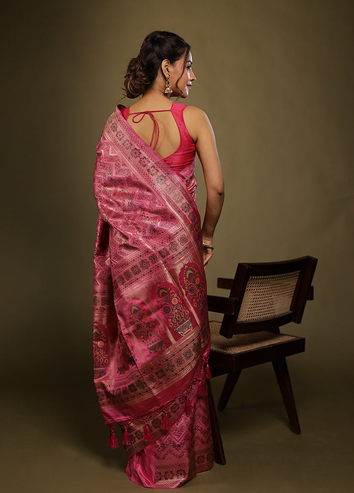 Pink Dupion Silk Saree With Blouse Piece