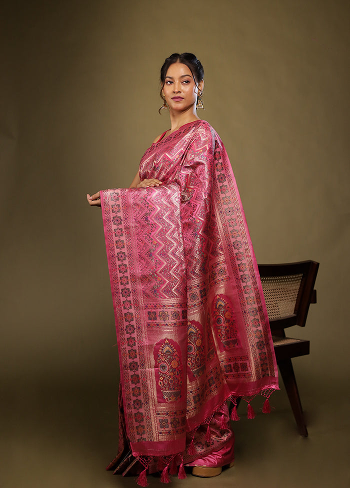 Pink Dupion Silk Saree With Blouse Piece