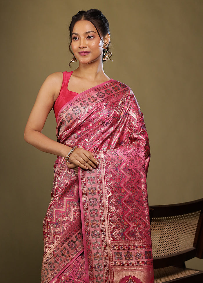 Pink Dupion Silk Saree With Blouse Piece