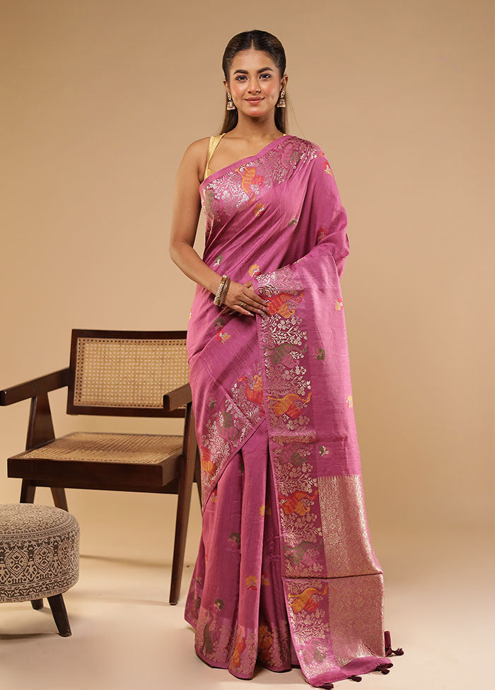 Purple Tussar Silk Saree With Blouse Piece