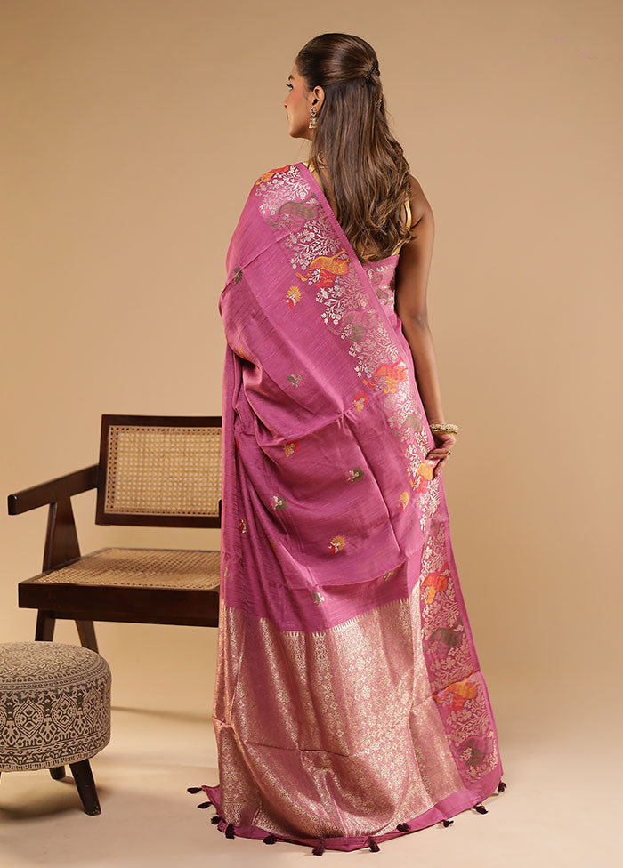 Purple Tussar Silk Saree With Blouse Piece