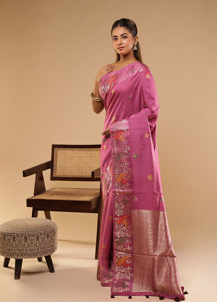 Purple Tussar Silk Saree With Blouse Piece
