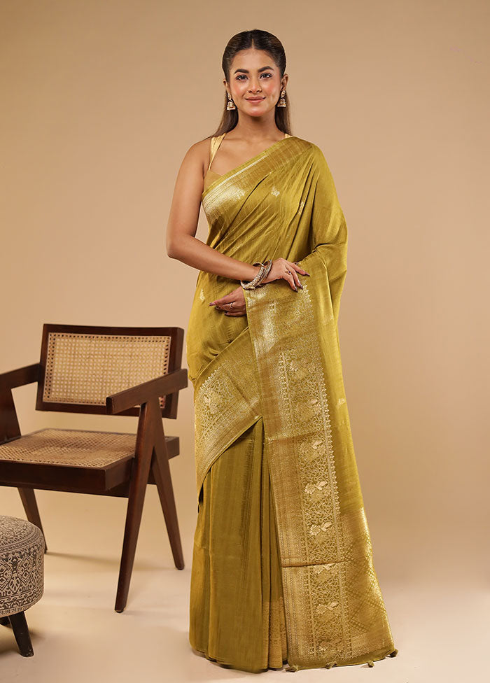 Green Tussar Silk Saree With Blouse Piece