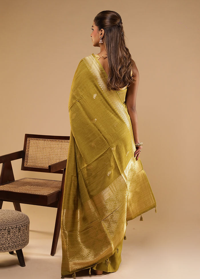 Green Tussar Silk Saree With Blouse Piece