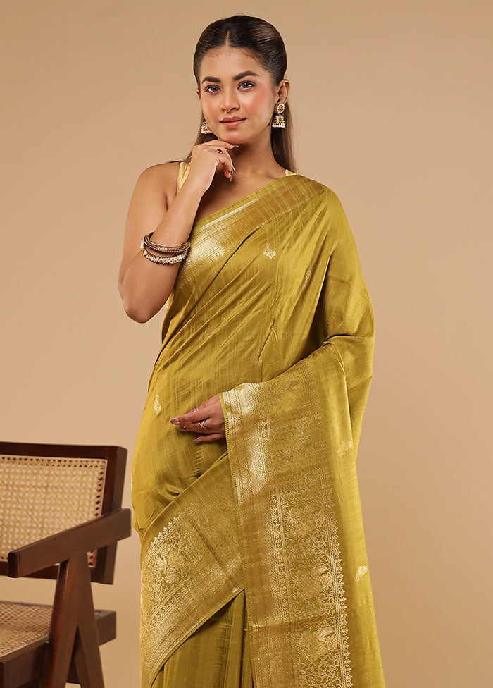 Green Tussar Silk Saree With Blouse Piece